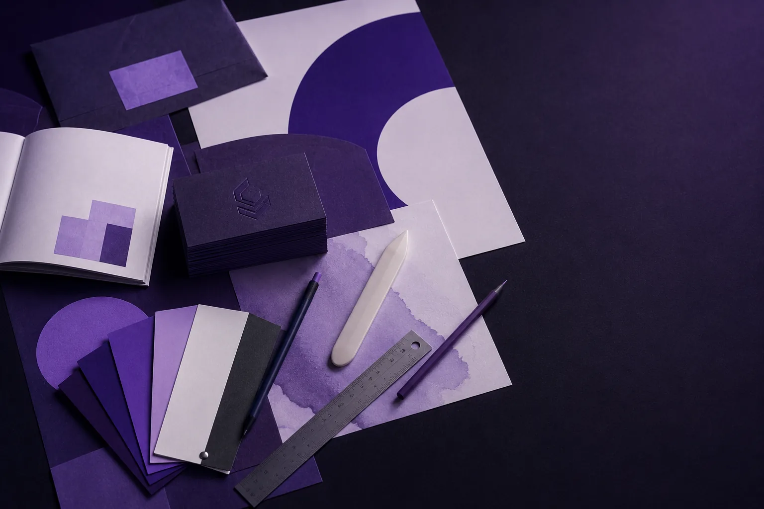 Brand identity design elements — logo marks, colour swatches and typography